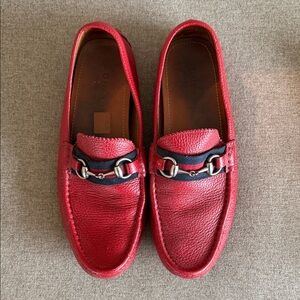 Gucci Red Leather Loafers with Silver Accents